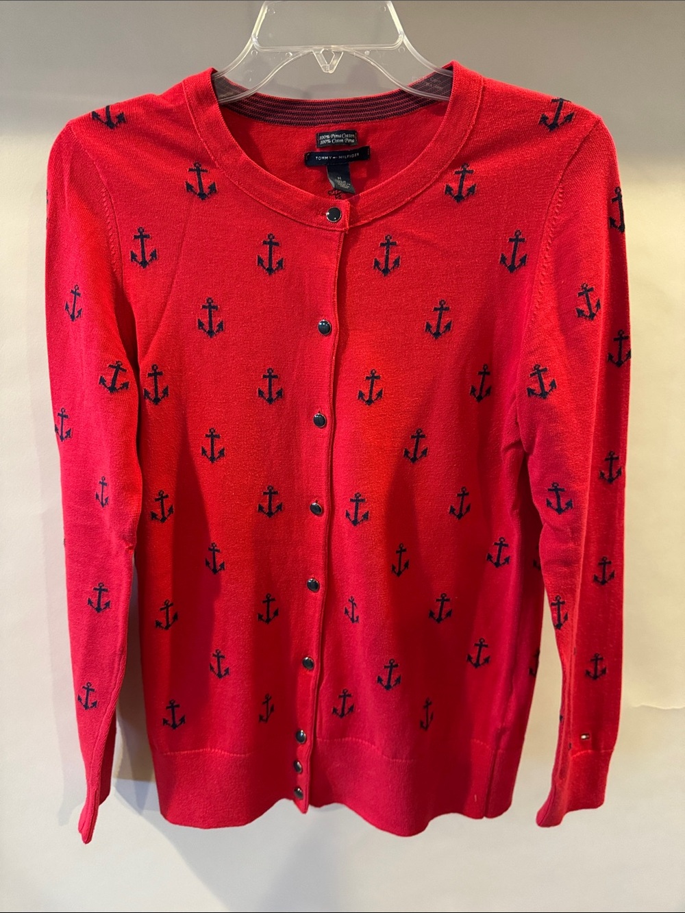 Tommy Hilfiger Red Cardigan with Navy Anchor Motif